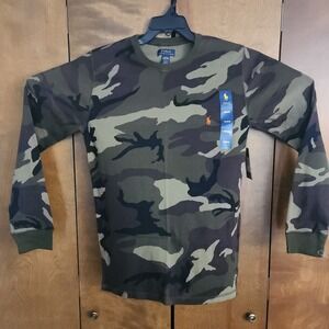 E7 Polo Ralph Lauren Mens Camo Waffle Knit Thermal Long Sleeve Sleepwear Shirt M